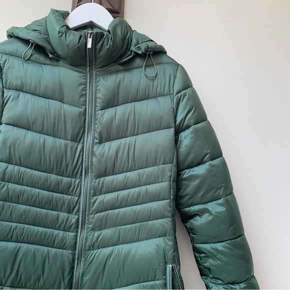 Hobbs green padded coat jacket size uk 10 removable hood - Picture 11 of 15